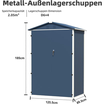 Metall Gerätehaus 2m² mit Satteldach – Blau