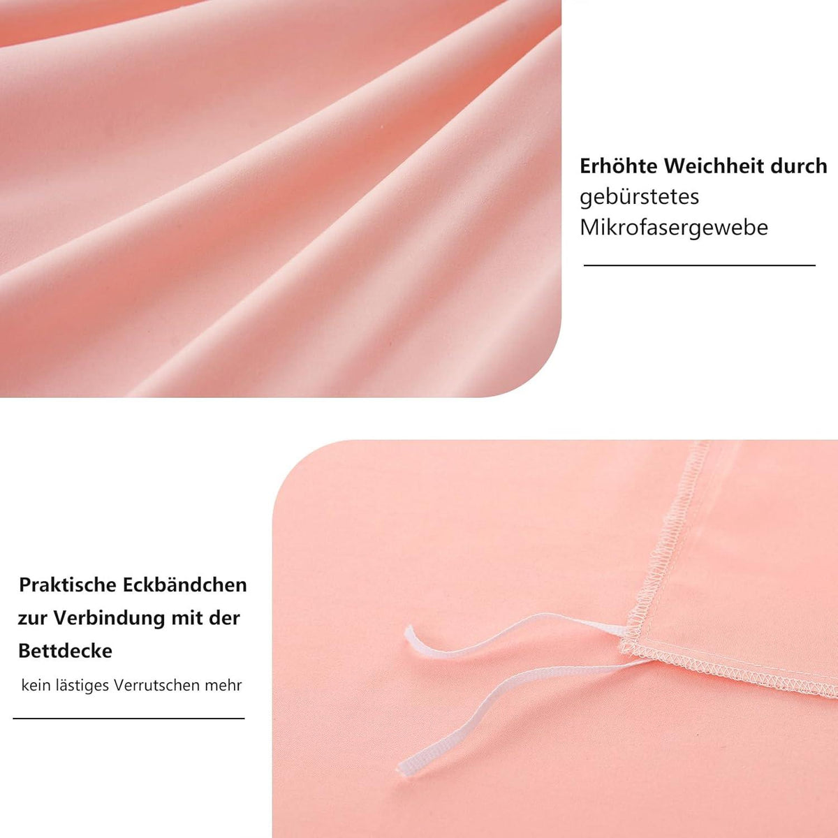 Bettwäsche 220x240 Pfirsch Rosa Set 3teilig Mikrofaser Reißverschluss