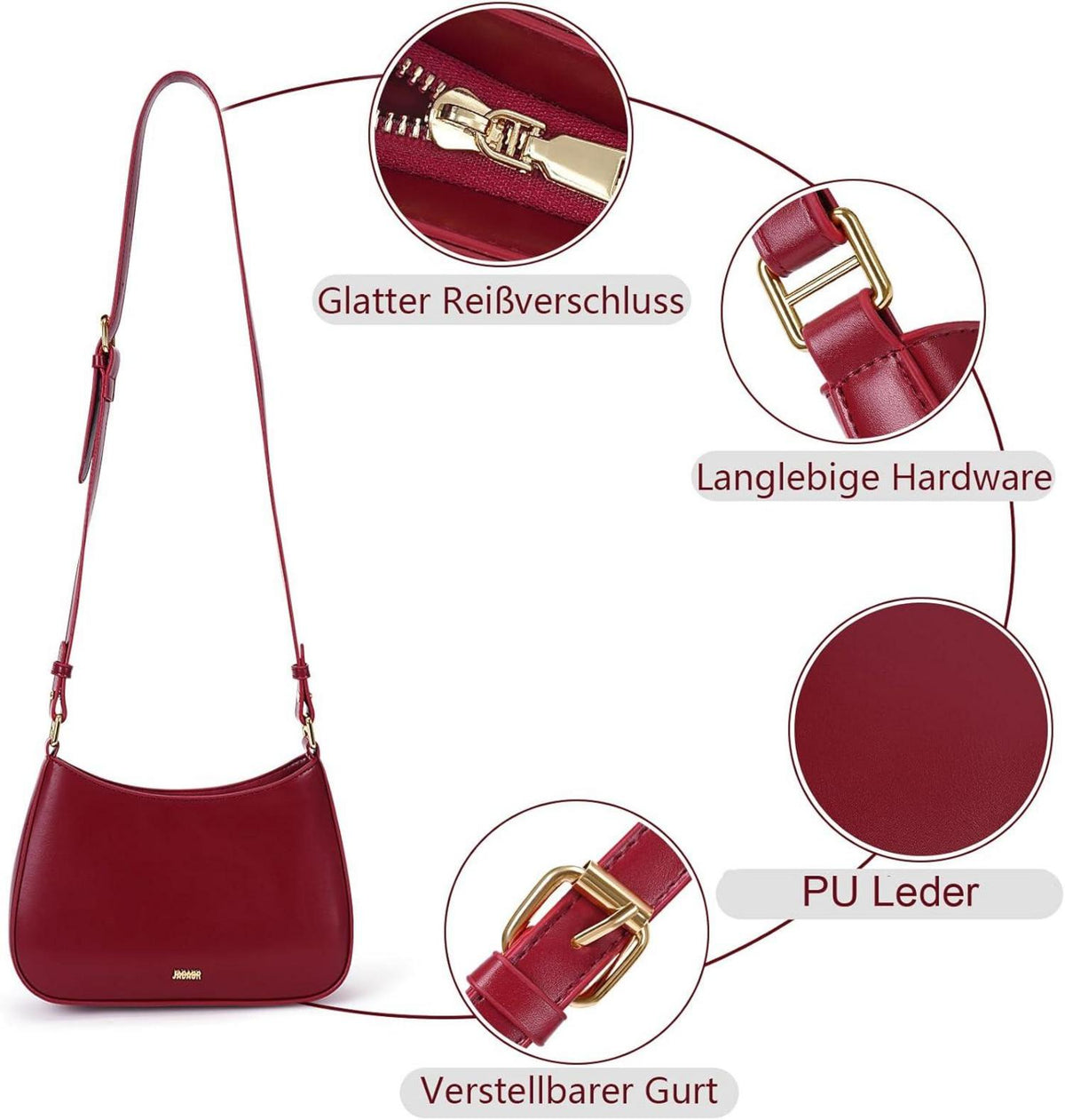 TIAASTAP Shoulder Bag Damen klein Hobo Bag Elegant Umhängetasche Rot