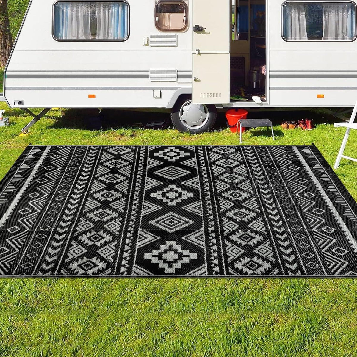 Outdoor Teppich wasserdicht Wendbar Camping Gartenteppich Schwarz 150x245 cm