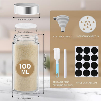 24er Set Gewürzgläser 100ml mit Streueinsatz & Etiketten