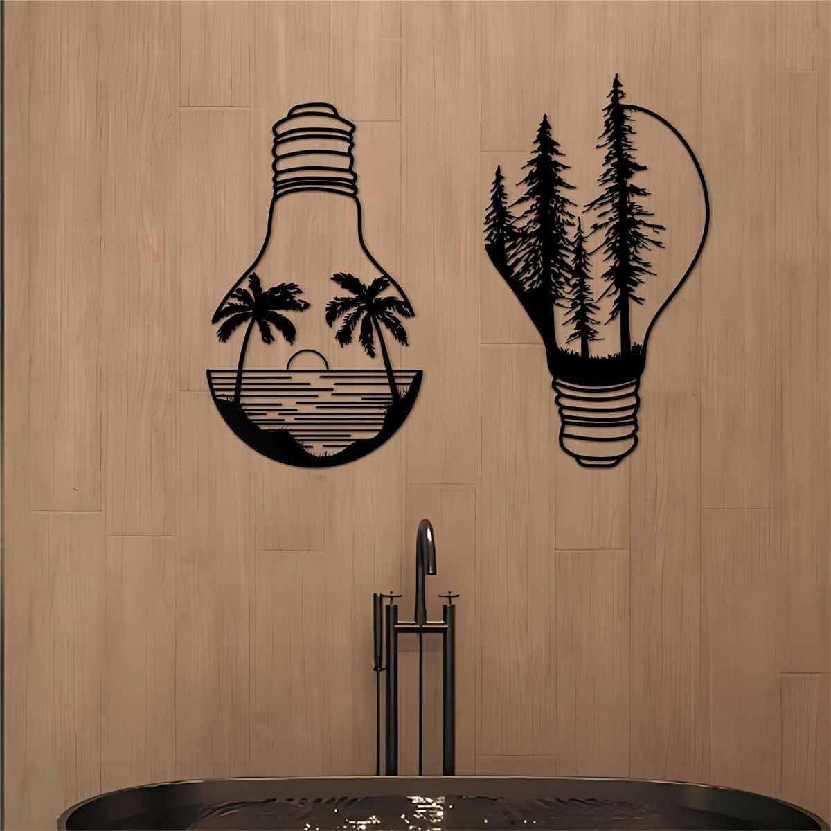 Metall Wald Wandkunst Set, Natur Dekoration für Innen & Außen 40x23cm