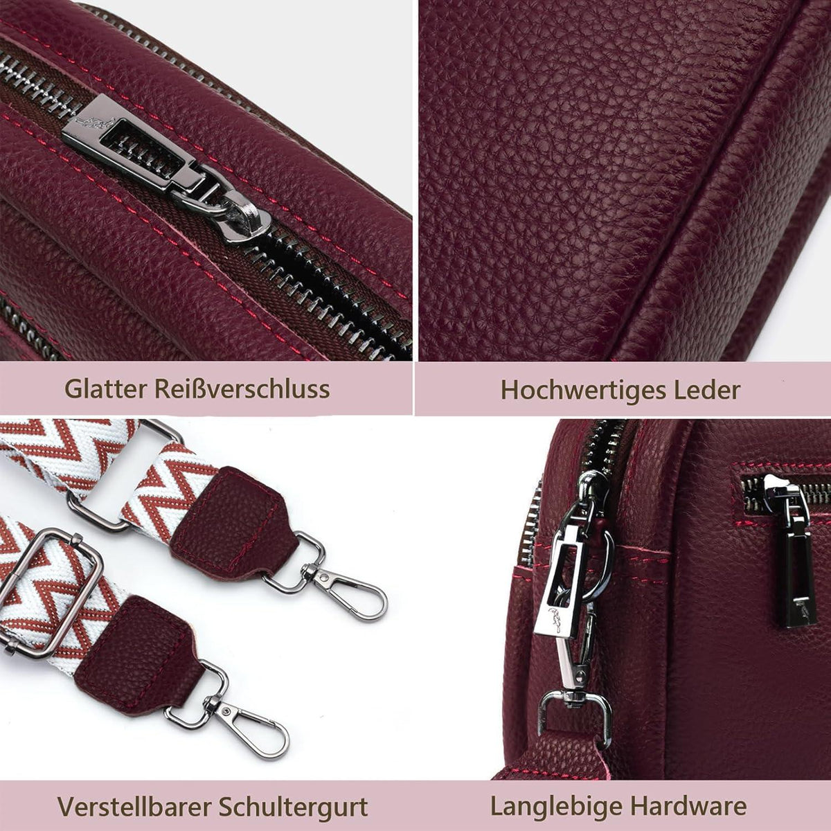 Damen Umhängetasche Echtes Leder Crossbody Bag mit breitem Schultergurt