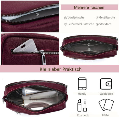 Damen Echtes Leder Umhängetasche Crossbody Bag Schultergurt Rotwein