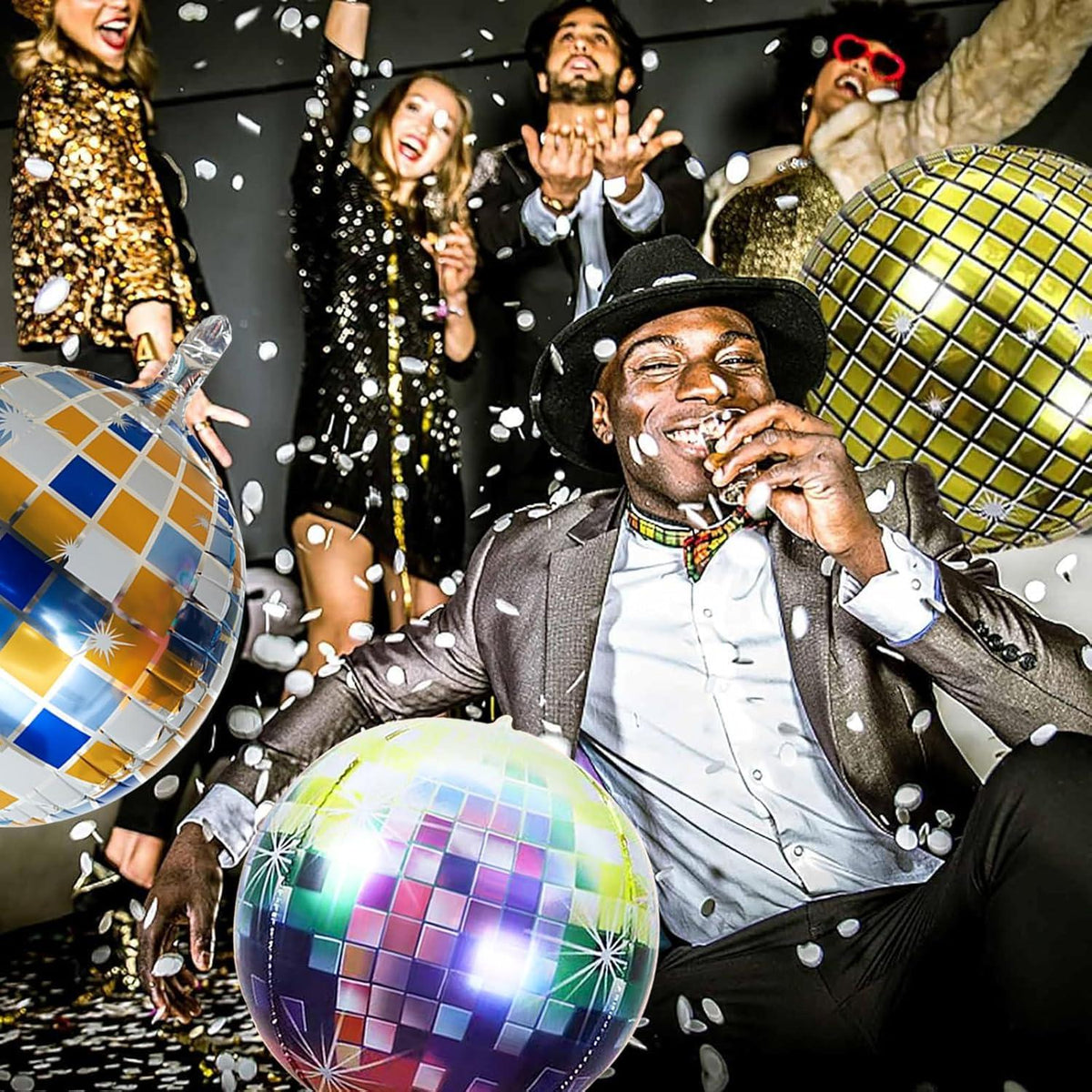 Discokugel Luftballon Deko Gold 22 Zoll 6 Stück Disco Party 70 80 90er Jahre Karneval
