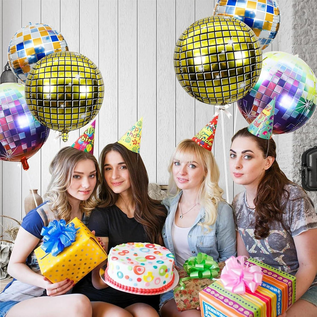 6er Set 22 Zoll Gold Diskokugel Luftballon Party Deko Ballons Disco 70 80 90er