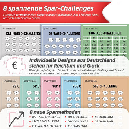 Budget Planner Deutsch A6 Leder Binder - 8 Sparchallenges