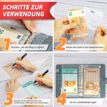 Budget Planner Deutsch Startset mit 8 Sparchallenges - A6 Leder