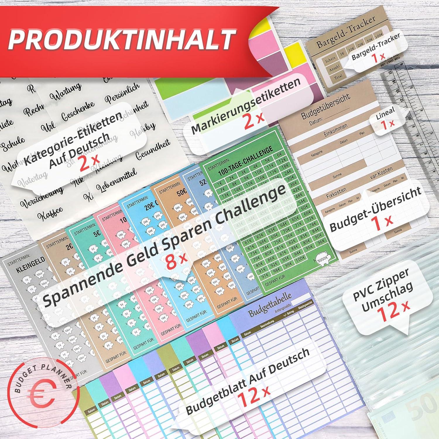 Budget Planner Deutsch Startset mit 8 Sparchallenges Haushaltsbuch A6