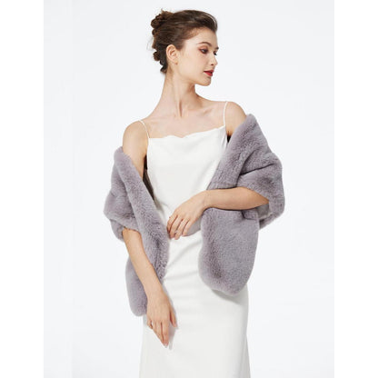 Kunstpelz Stola Damen warm für Hochzeit & festliche Anlässe - Hellgrau
