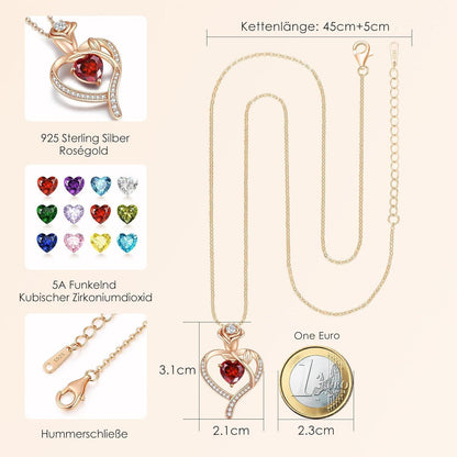 Herz Halskette Damen Rosegold mit Geburtsstein Sterling Silber 925