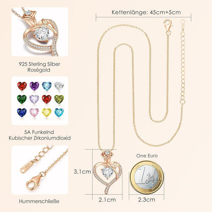Halskette Damen Rosegold Herz mit Geburtsstein Sterling Silber 925
