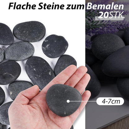 Flache Steine zum Bemalen, 20 Stück Natursteine 4-7cm für Deko