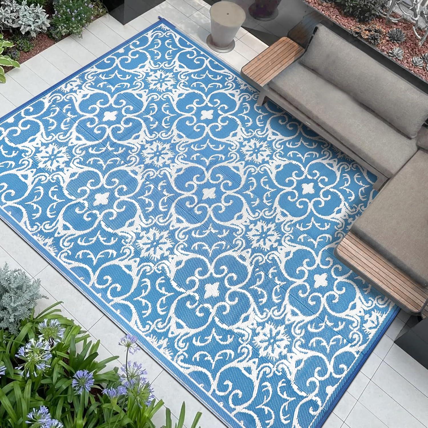 Outdoor Teppich Kunststoff 180x270 cm Wetterfest Garten Terrasse