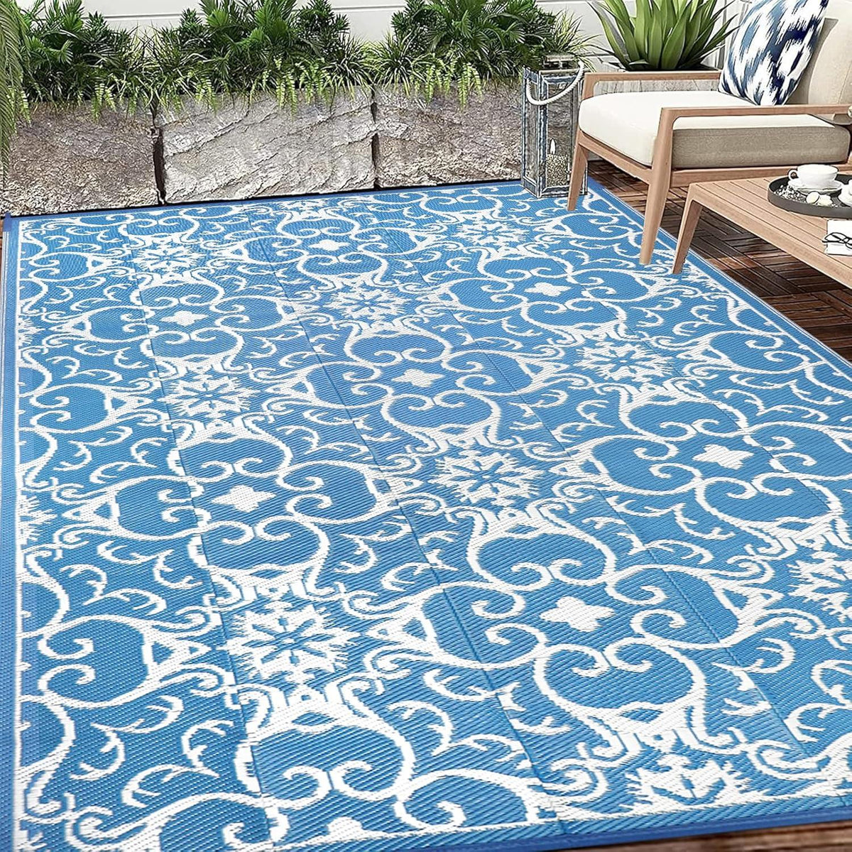 Outdoor Teppich 180x270cm Wetterfest Terrasse Balkon Gartenrecycling