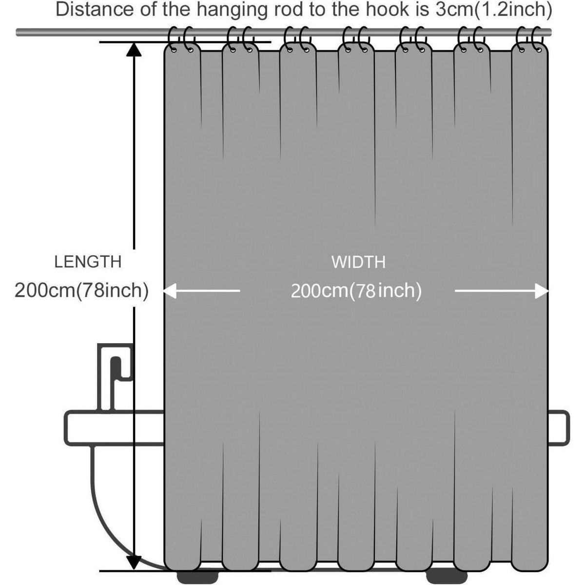 Duschvorhang Überlänge Salbei Grün 200x200cm mit Haken