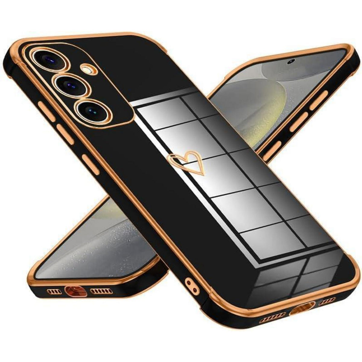 Handyhülle Samsung Galaxy S24 Plus mit Herzmuster, galvanisiert, Schwarz