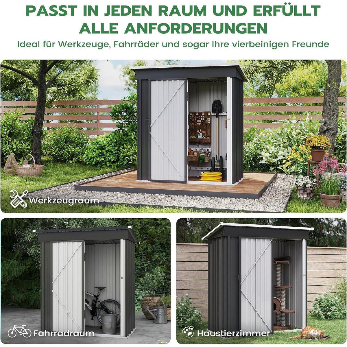 Gartenhaus Metall 162x86 cm mit Pultdach & Fundamentrahmen