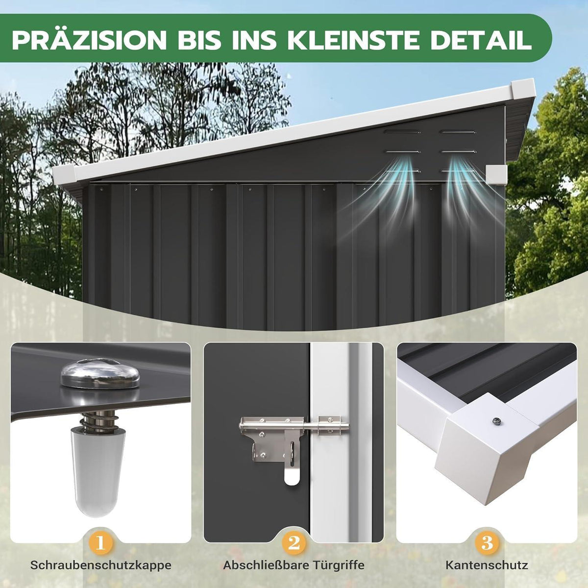 Gartenhaus Metall 162x86 cm mit Pultdach & Fundamentrahmen