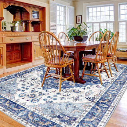 Vintage Kurzflor Teppich Blau 300x400 cm - Wohnzimmer Teppich