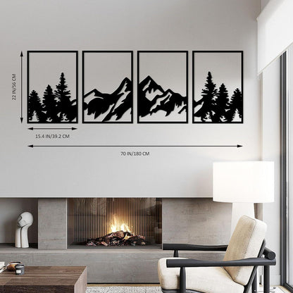 Metall Berg Wandkunst Set 4 Stück Bergwald Deko Gemälde