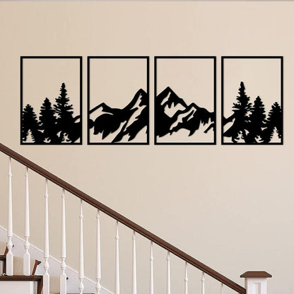 Metall Berg Wandkunst Set 4 Stück Bergwald Deko Gemälde