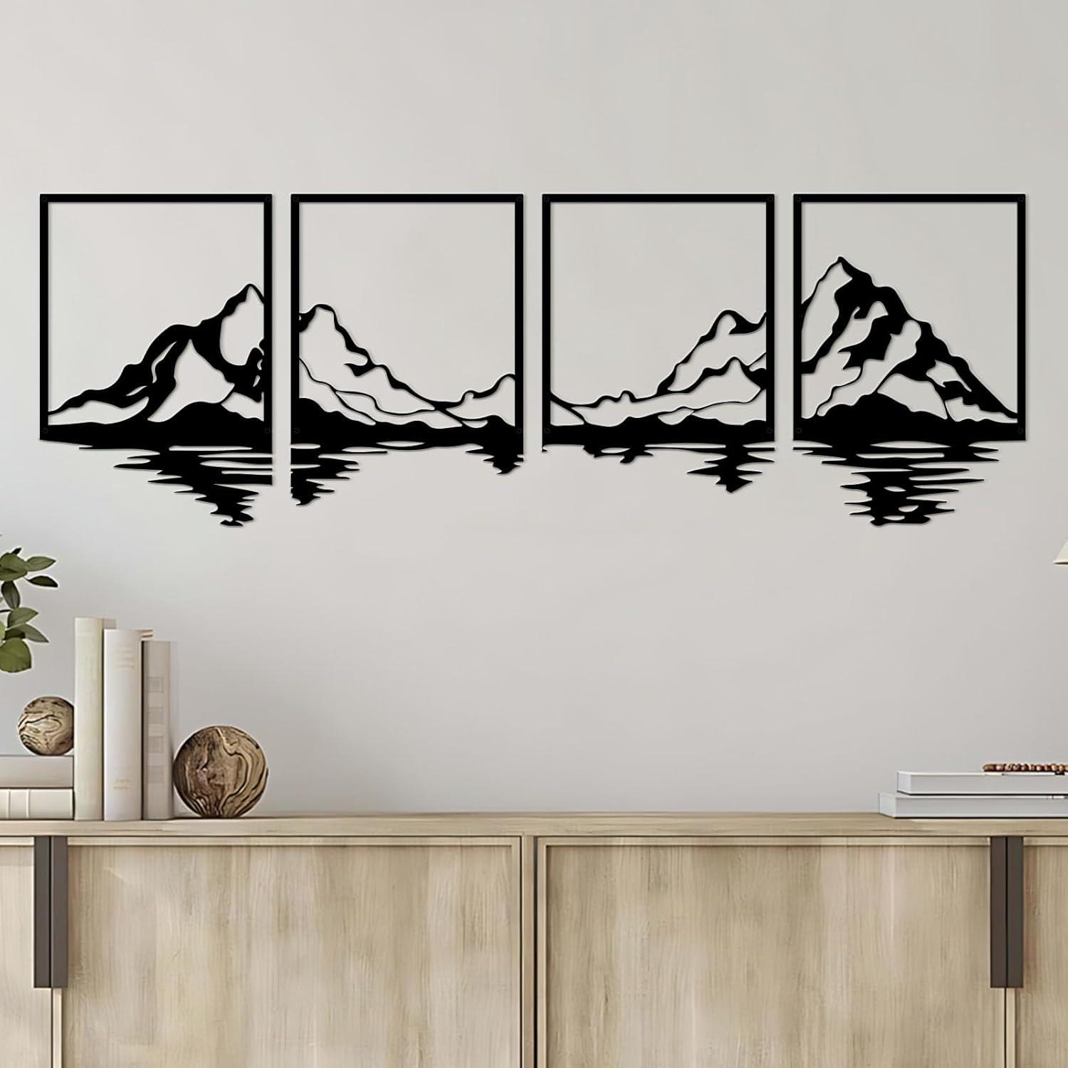 Metall-Berg-Wandkunst Set, große Berge Deko, rustikales