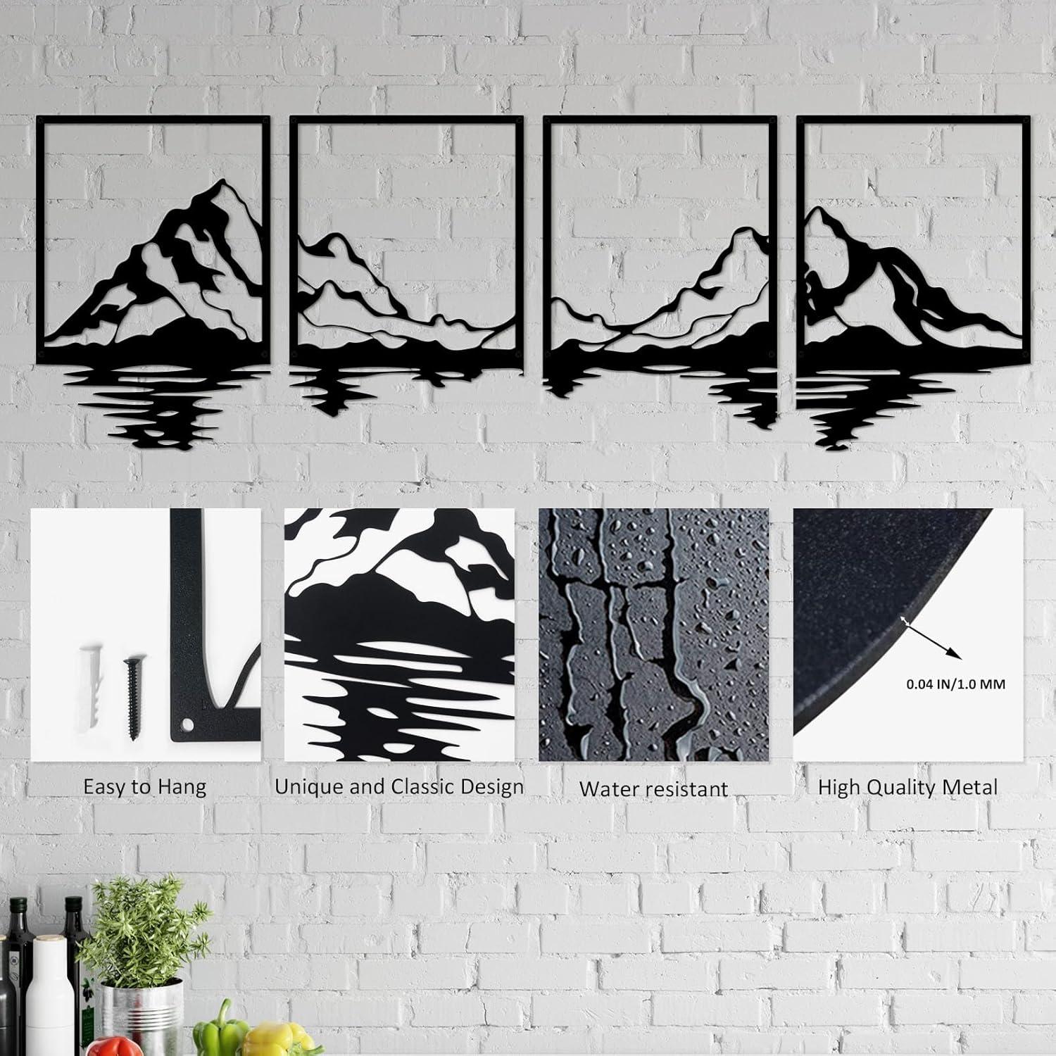Metall Berg Wandkunst Set 4 Berge Wald Dekor 71x22