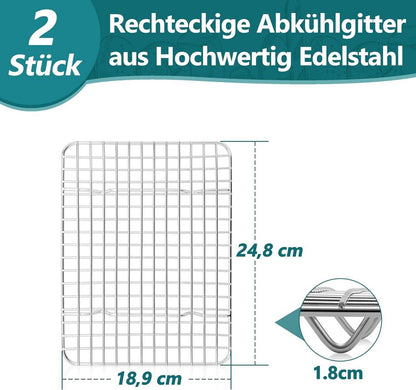 Homikit Edelstahl Abkühlgitter Set für Backen Kühlen, 2er