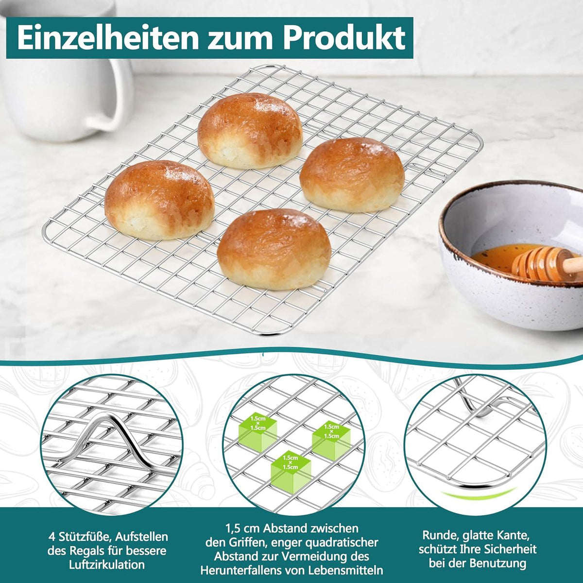 Auskühlgitter Set Edelstahl Kuchengitter Backgitter 24,8x18,9x1,8cm