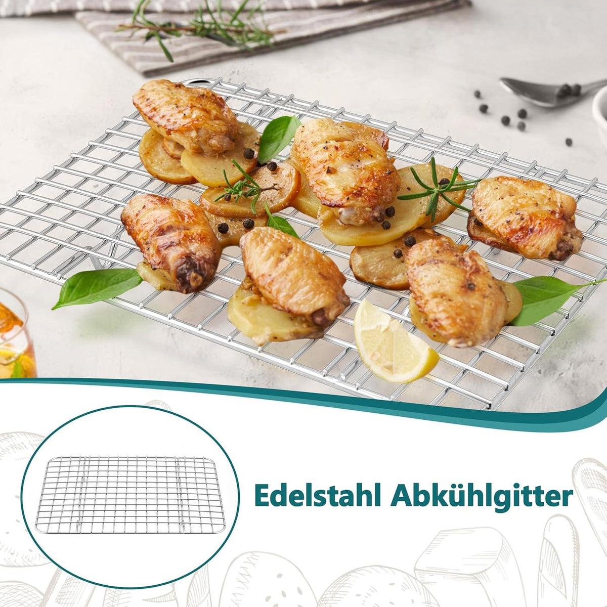 Edelstahl Abkühlgitter Set 2 Stück 24,8x18,9x1,8cm Spülmaschinenfest