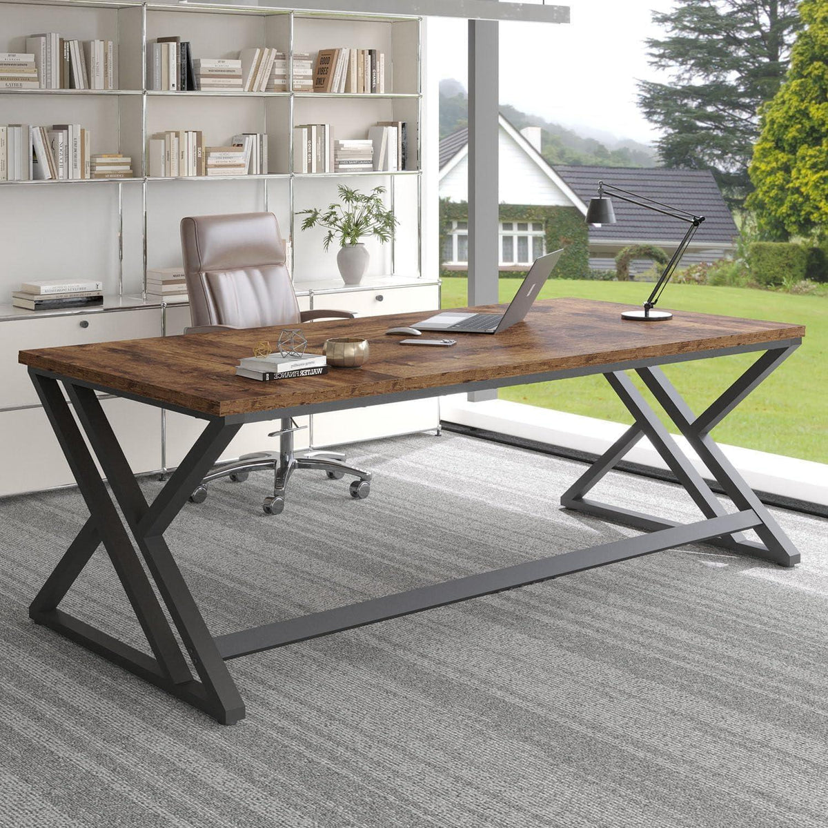 Schreibtisch 180cm Schwarze Eiche mit Metallrahmen für Home Office