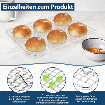 2er Set Edelstahl Kuchengitter 29,7x22,7x1,8cm - Spülmaschinenfest