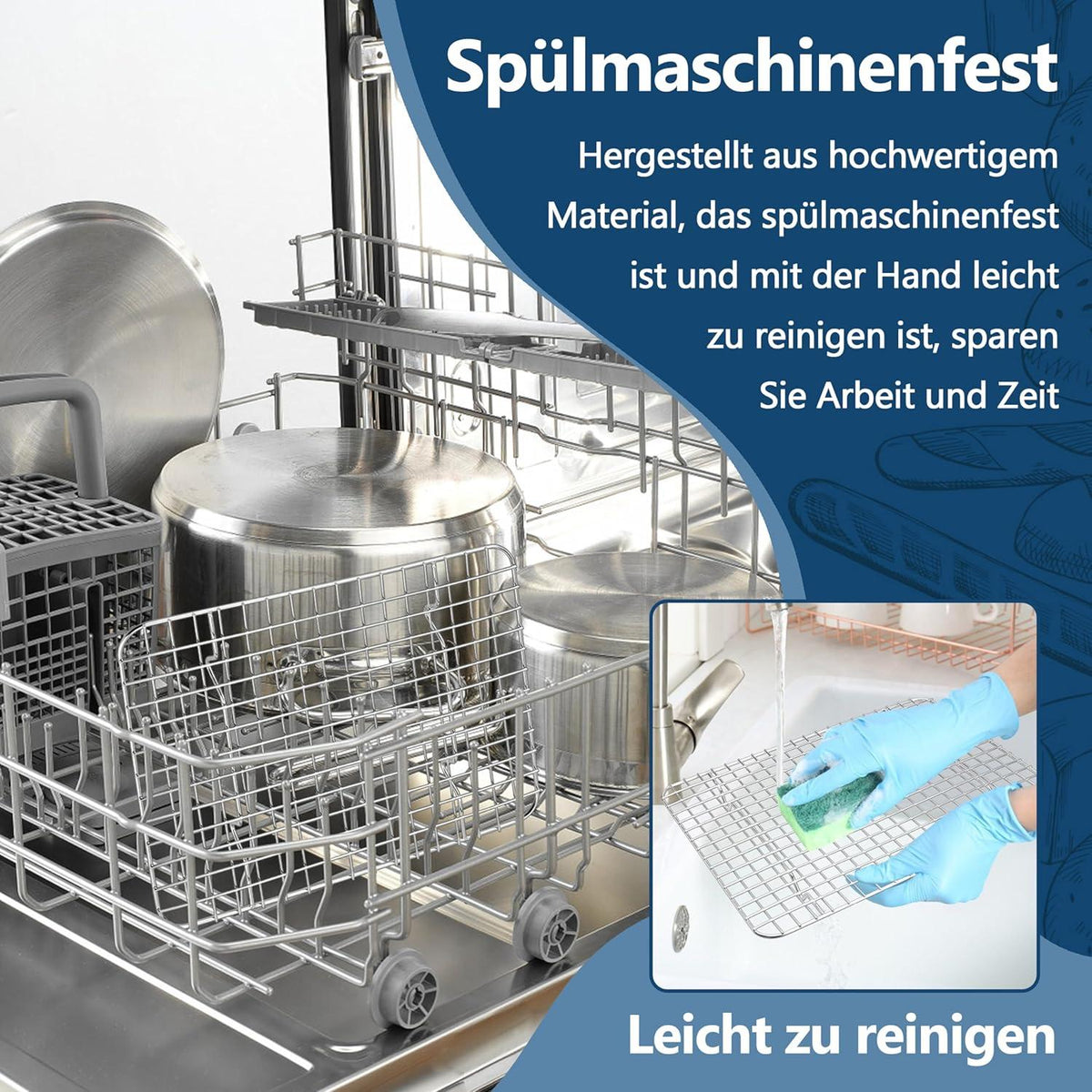 2er Set Kuchengitter Edelstahl, Rechteckig, 29,7x22,7x1,8cm, Spülmaschinenfest