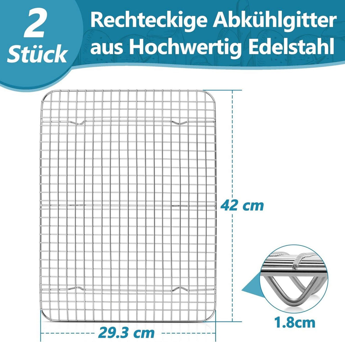 Homikit 2er Set Edelstahl Kuchengitter Groß - Rechteckig