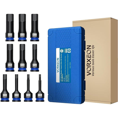10-teiliges Schlagschrauber-Stecknuss-Set 1/2" Antrieb Innensechskant 5-19mm mit Koffer
