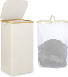 Wäschekorb mit Deckel 110L Herausnehmbarer Innentasche Beige