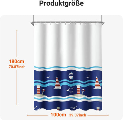 Duschvorhang 100x180cm Blaues Segel Polyester Antibakteriell mit Ösen