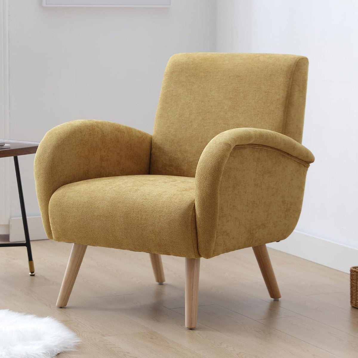 Chenille Loungesessel Gelb – Bequemer Ohrensessel für Wohnzimmer