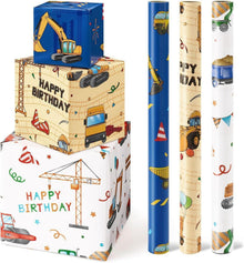 Bau-Geschenkpapier für Jungen Baustelle LKW Traktor 3 Rollen