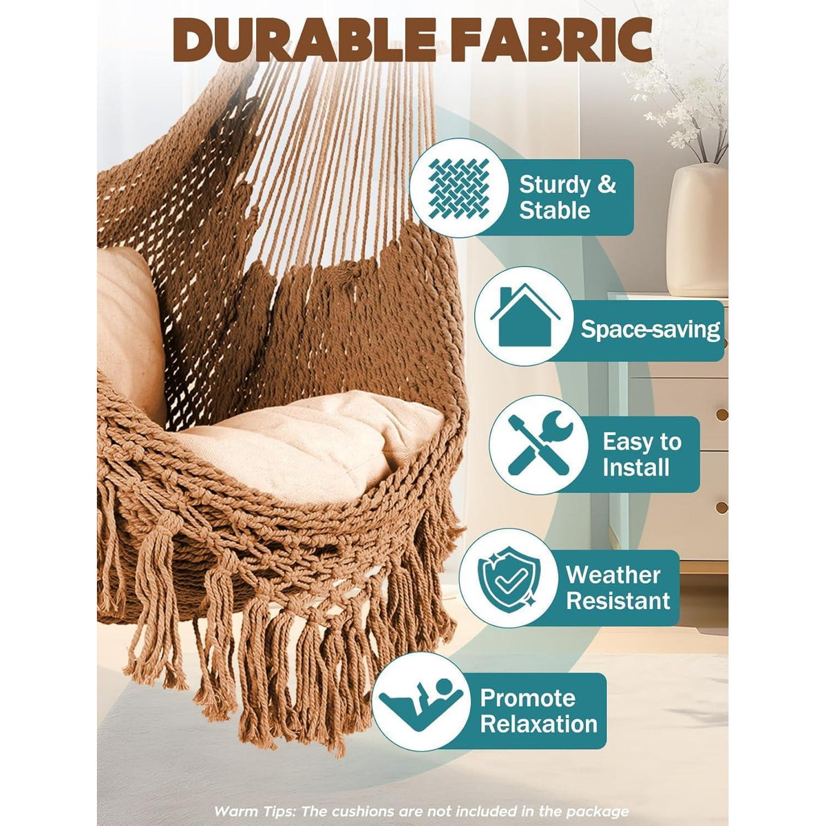 Handgewebter Hängesessel Baumwolle – 240x80cm Braun