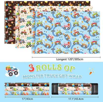 Monster Truck Geschenkpapier Rolle 43x305 cm Kinder Racing Auto Jungs mit