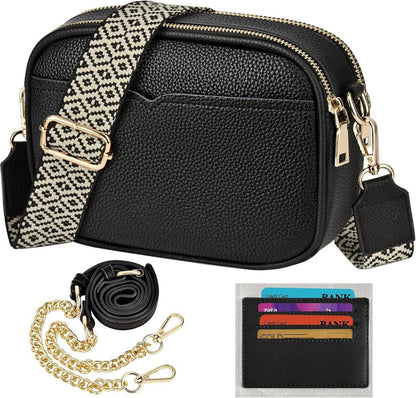 Damen-Umhängetasche Crossbody Bag PU Leder Schultertasche Schwarz