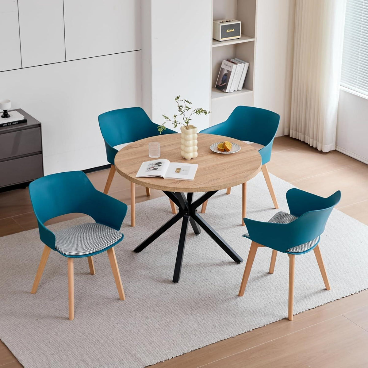 2er-Set Esszimmerstühle mit Stoffpolster & Massivholzbeinen - Seeblau