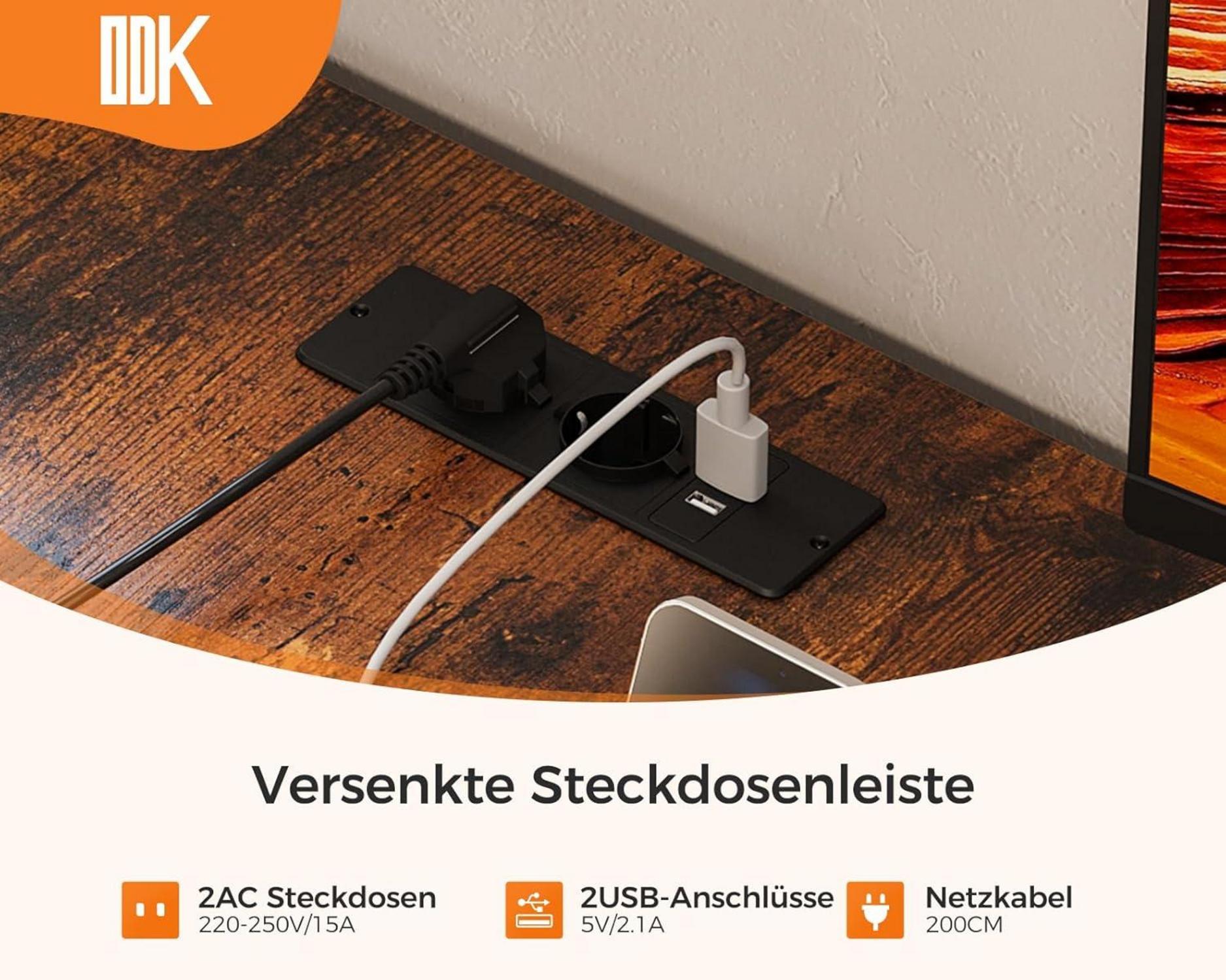 Eckschreibtisch L-Form mit Schubladen und Steckdosen Vintage-Braun 135x100 cm