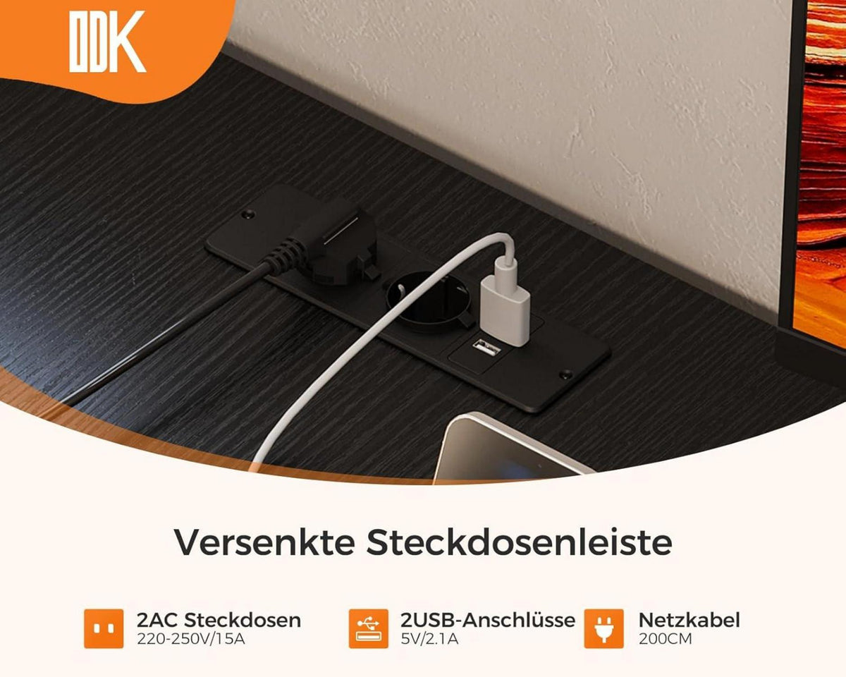 Schreibtisch L Form Schwarz mit Schubladen, Steckdosen, USB, Stauraum 135x100cm