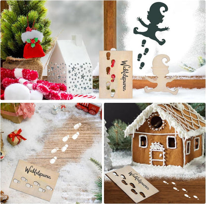 Wichtelschablone Fußabdrücke Holz Weihnachten Deko Fenster