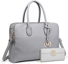 Damen Aktentasche 13 Zoll Laptoptasche Tote Bag Kunstleder Grau
