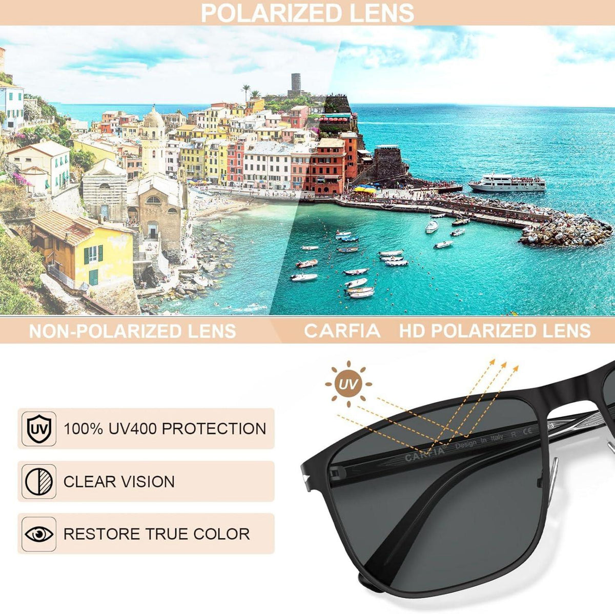 CARFIA Herren Sonnenbrille Polarisierte UV400 Schutz Metallrahmen Outdoor Brille