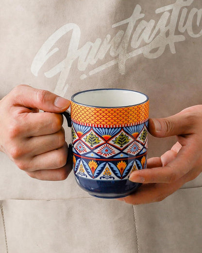 Kaffeebecher Porzellan 410ml Kaffeetassen Set bunt 6er Pack Bohemian